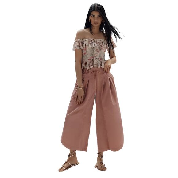 Anthropologie Pink Smocked Waist High Waist Wide Leg Parachute Pants Size Small - Picture 1 of 14